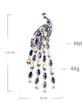 Multi-Color Crystal Rhinestone Huge Peacock Brooch Pin
